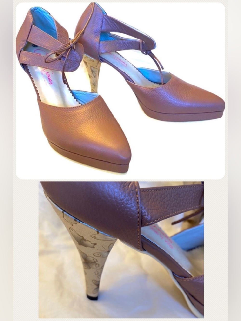 NEW Angela Arias Mocha Leather Butterly Heels US Size 7